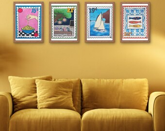 Italy, Portugal, Greece & Mexico Art Stamp Prints (Digital Download)