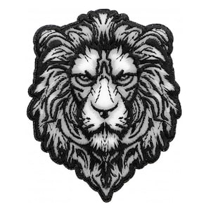 Silver Mean Looking Male Lion Big Cat Animal Wildlife Embroidered Patch Small Size