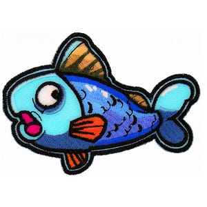 Colorful Cartoon Style Scared Fish Animal Wildlife Embroidered Patch Small Size