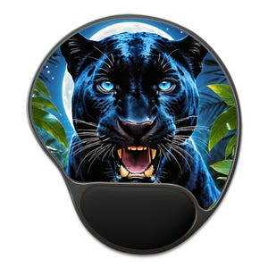 Beautiful Black Panther Jaguar Wildlife Art Design On Computer Mouse Pad With Memory Foam Wrist Support