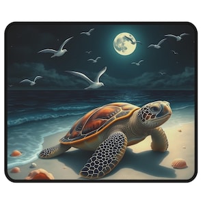 Sea Turtle On The Beach At Night Sea Life Art Design On Non-slip Mouse Pad, Gaming Mouse Pad