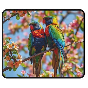 Colorful Pair Of Parrots In Tree Wildlife Bird Art Design On Non-slip Mouse Pad, Gaming Mouse Pad