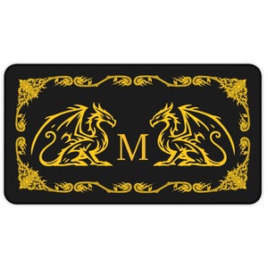 Par drakar med anpassat monogram, drake, djurlivskonstdesign på halkfri skrivbordsmatta, musmatta, datorplatta i 3 storlekar, 6 färgval