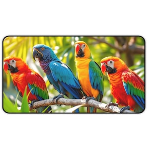 Colorful Parrots In A Tree Bird Wildlife Art Design On Non-slip Desk Mat, Mouse Pad, Computer Pad 3 Sizes