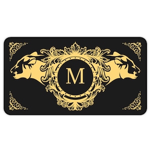 Gold Tiger Heads And Flourish With Your Monogram Wildlife Art Design On Non-slip Desk Mat, Mouse Pad, Computer Pad 3 Sizes, 7 colors