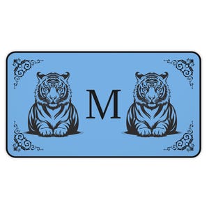 Two White Tigers With Custom Monogram Tiger Wildlife Art Design On Non-slip Desk Mat, Mouse Pad, Computer Pad 3 Sizes, 7 color choices