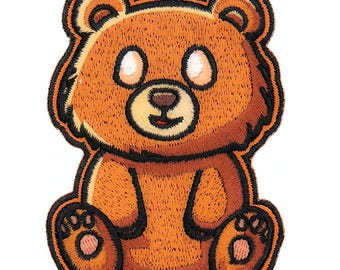 Toppa ricamata di piccola taglia raffigurante un simpatico orsetto bruno in stile cartoon.