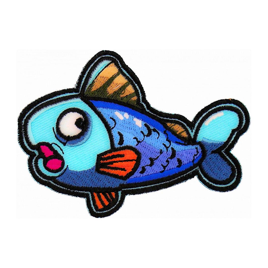Scared Fish Colring Colorful Cartoon Style Scared Fish Animal Wildlife Embroidered Patch ...