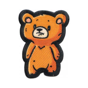Peut inclure: Un ours en peluche brun avec un contour noir, debout les bras le long du corps. L'ours a un design simple et cartoon.