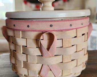 2006 Longaberger Horizon of Hope Pink and White Basket 3.25" tall and 4.5" wide