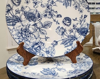 Royal Norfolk 10 1/2" Dinner Plates Blue and White Floral Toile Set of 4