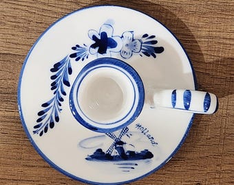 Delft Blue and White Handmade Ceramic Chamber Candle Holder 4"d × 1.5"h
