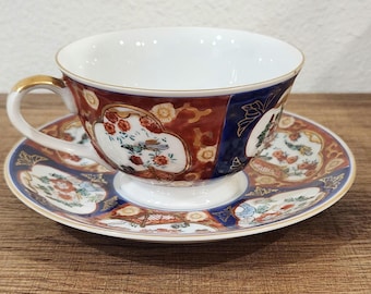 Gold Imari Porcelain Handpainted Cup and Saucer