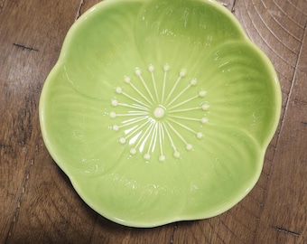 Ceramic Floral Design Lime Green Bowl 6" Diameter 2.5" Tall