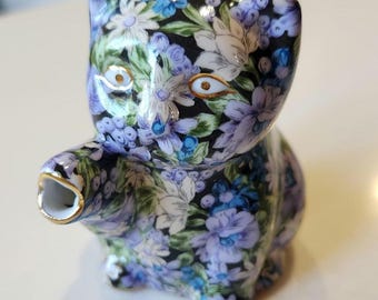 Two's Company "Chintz Mollie" Floral Ceramic Cat Creamer Approximately 3"