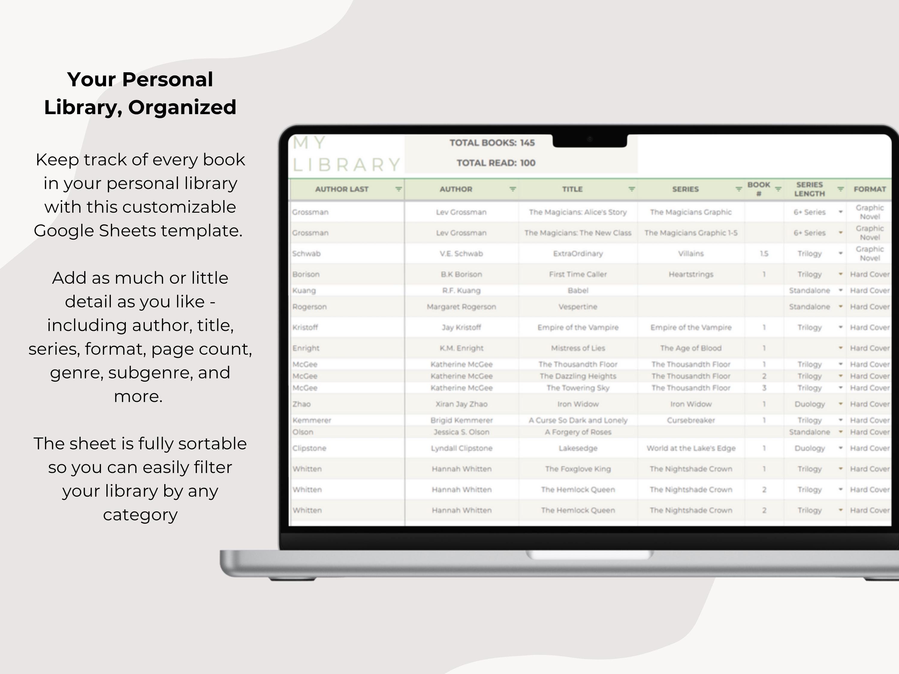 Personal Library Tracker: Google Sheets Template (digital Download) - Etsy
