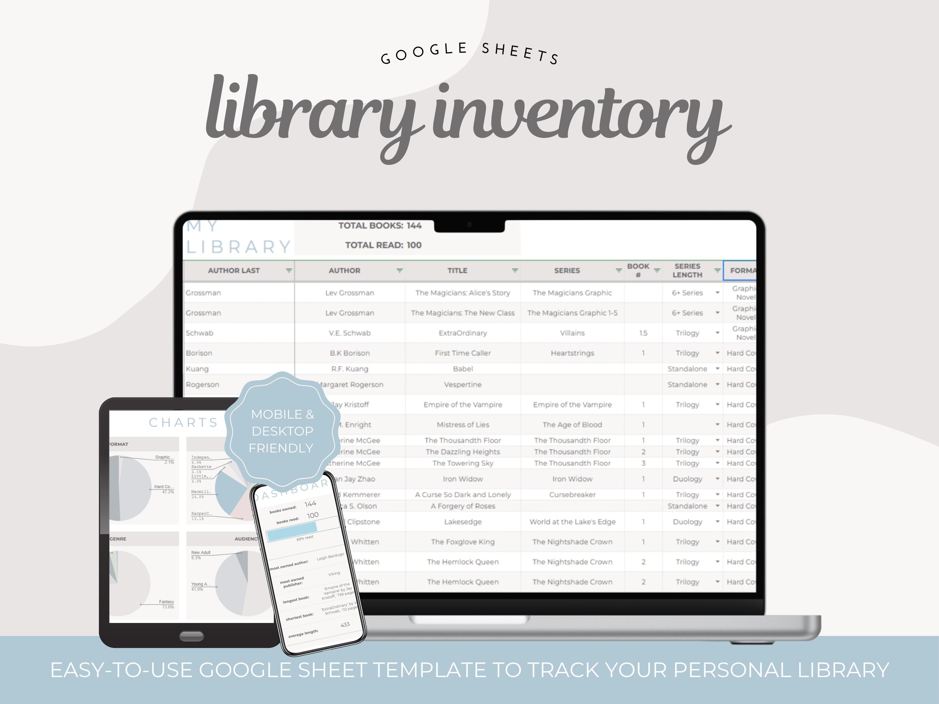 Personal Library Inventory Tracker Spreadsheet - Google Sheet Template Organize Ebooks, Audiobooks, Physical Books for Book Lovers