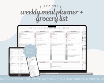 Digital Meal Planner Google Sheets Template | Weekly Meal Plan & Grocery List | Budget, Meal Prep, and Planning Spreadsheet