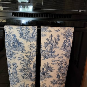 toile, Set of Two, Extra Long, Blue  on White Premier,  Toile Print Tea Towels,