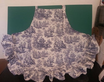 Navy and White Toile ruffled Kitchen Apron ALL SIZES