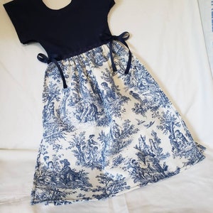Navy blue on white Toile Print Dish Towel Dress