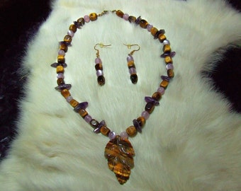 Tiger Eye - Amathest Necklace  07-20