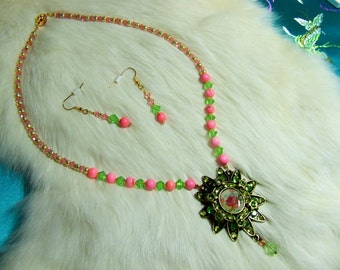 Pink Magnesite and Crystal  Necklace 11-07