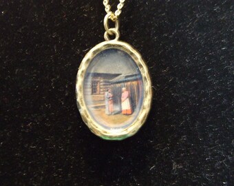 Pendant Necklace  "Old Fashoned Scene"   Item 12-1P