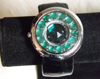 Watch Casing Bracelet with Green Jewels  WA 24