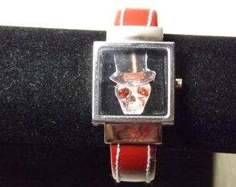 Watch Casing Bracelet Red with Skeleton Head  Item WA-6