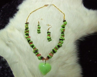 Green Turquoise "Envious Heart"  Necklace   Item 07-24