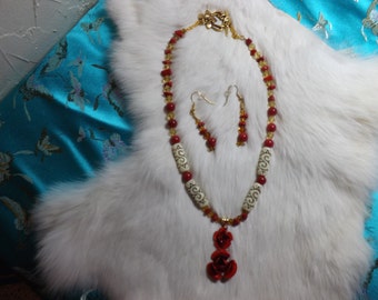 Necklace  Red Roses and Crystal   13-1