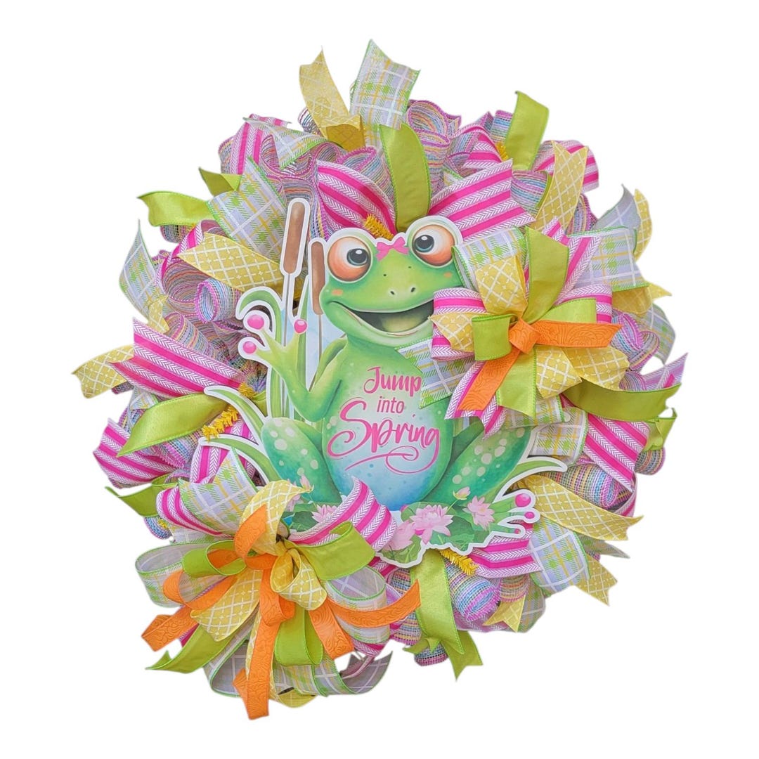 Spring Animal Wreath Spring Frog Wreath, Whimsical Spring Door Decor, Easter Wreath ...