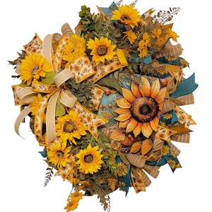 Autumn Sunflower Wreath / Fall Sunflower Door Decor/ 24&quot; Door Wreath