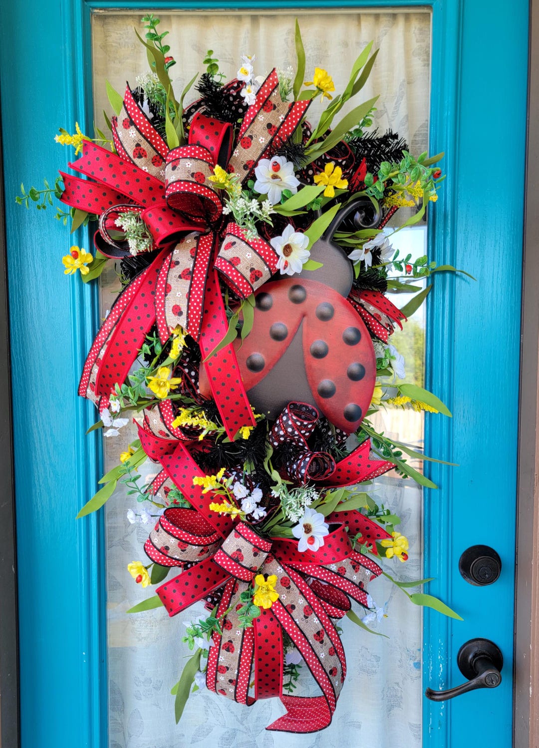 Ladybug Door Swag: Summer Farmhouse Wreath, Garden Porch Decor - Etsy