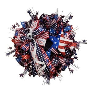 Patriotic Fireworks Wreath | 4th of July Wreath | Red White & Blue Americana Decor | Handmade Glitter Star Wreath | Front Door Summer Decor