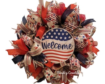 Handmade Patriotic Wreath: Rustic Americana Welcome Decor