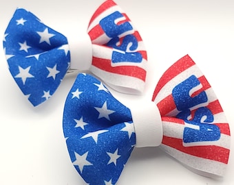 Patriotic Hair Bows / Memorial Day & 4th of July Hair Accessories / USA Bow Clips
