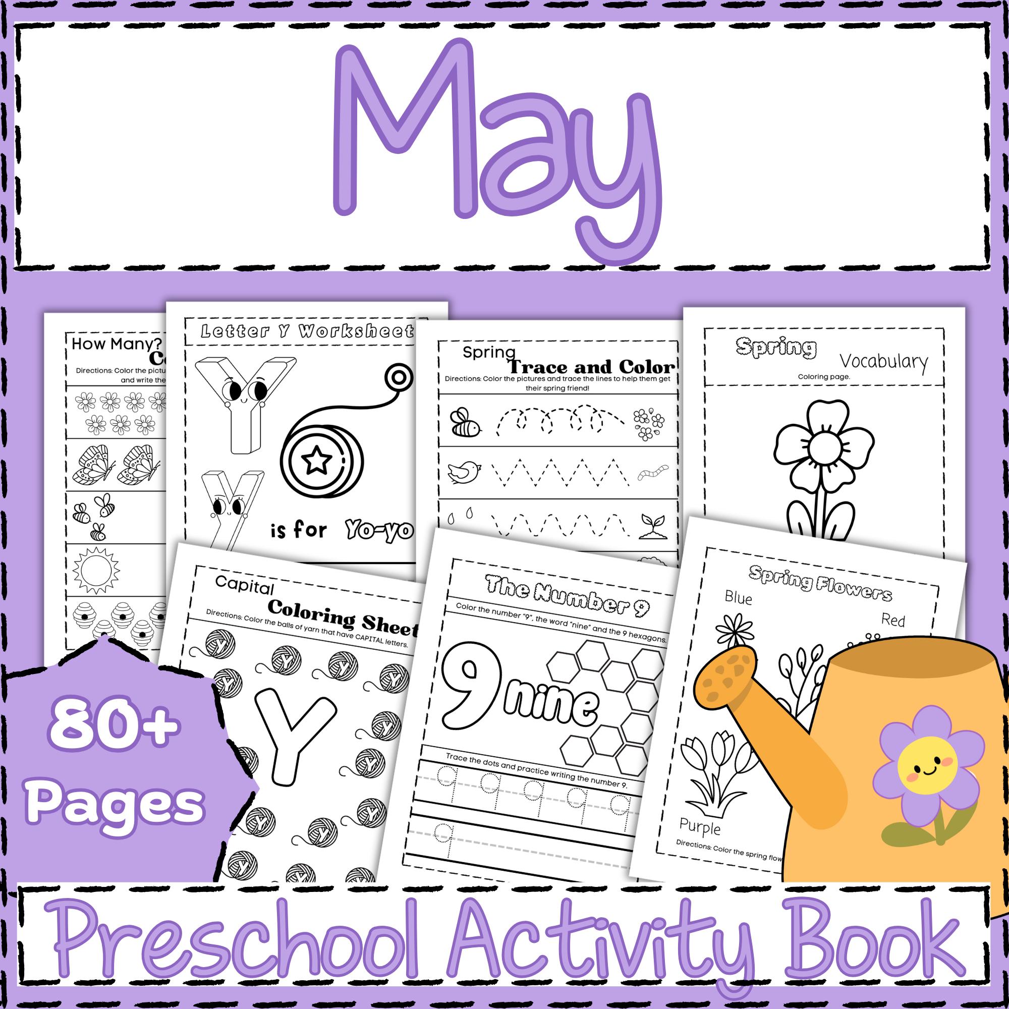 May Preschool Activity Workbook Age 3-5, Preschool Curriculum, Preschool Worksheets, Homeschool Preschool, Learning, Pre-K Activities.