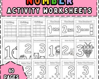 Number Worksheets Bundle, Number Activities, 123 Activities, Preschool Curriculum, Homeschool Preschool, Tracing Worksheet, Pre-K Activities