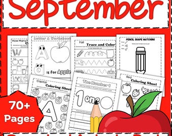 September Preschool Activity Workbook Age 3-5, Preschool Curriculum, Preschool Worksheets, Homeschool Preschool, Learning, Pre-K Activities.