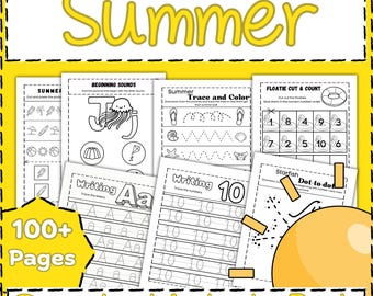 Summer Preschool Activity Workbook Age 3-5, Preschool Curriculum, Preschool Worksheets, Homeschool Preschool, Learning, Pre-K Activities.