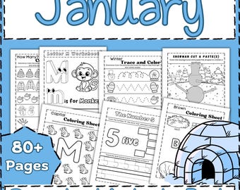 January Preschool Activity Workbook Age 3-5, Preschool Curriculum, Preschool Worksheets, Homeschool Preschool, Learning, Pre-K Activities.