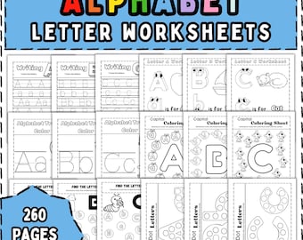 Alphabet Letter Worksheets Bundle, Alphabet Activities, ABC Activities, Preschool Curriculum, Homeschool Preschool, Tracing Worksheets