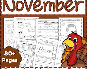 November Preschool Activity Workbook Age 3-5, Preschool Curriculum, Preschool Worksheets, Homeschool Preschool, Learning, Pre-K Activities.