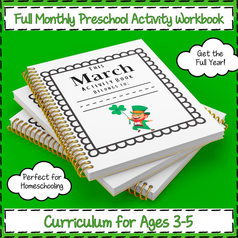 March Activity Pre K March Preschool Activity Workbook Age 3-5, Preschool Curriculum ...