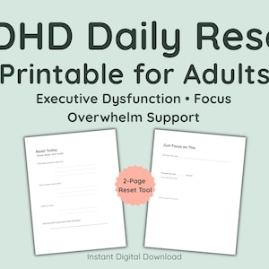 ADHD dagelijkse reset afdrukbare pdf | Planner voor uitvoerende disfunctie voor overweldiging en focus | Directe digitale download