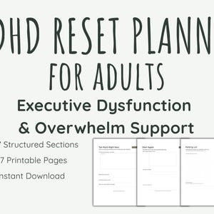 Planificador de restablecimiento del TDAH (PDF imprimible para adultos) / Apoyo para la disfunción ejecutiva y la sobrecarga / Descarga digital de 17 páginas