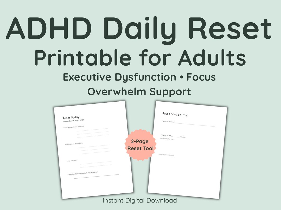 ADHD Daily Reset Printable PDF | Executive Dysfunction Planner for ...