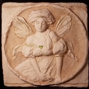 Faerie Sculpture Plaque- &quot;Peridot Faerie&quot;-Original Art- Lisa Azzano Sculptures